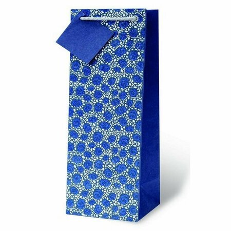 WRAP-ART Glitter Floral Wine Bottle Gift Bag Blue 17850